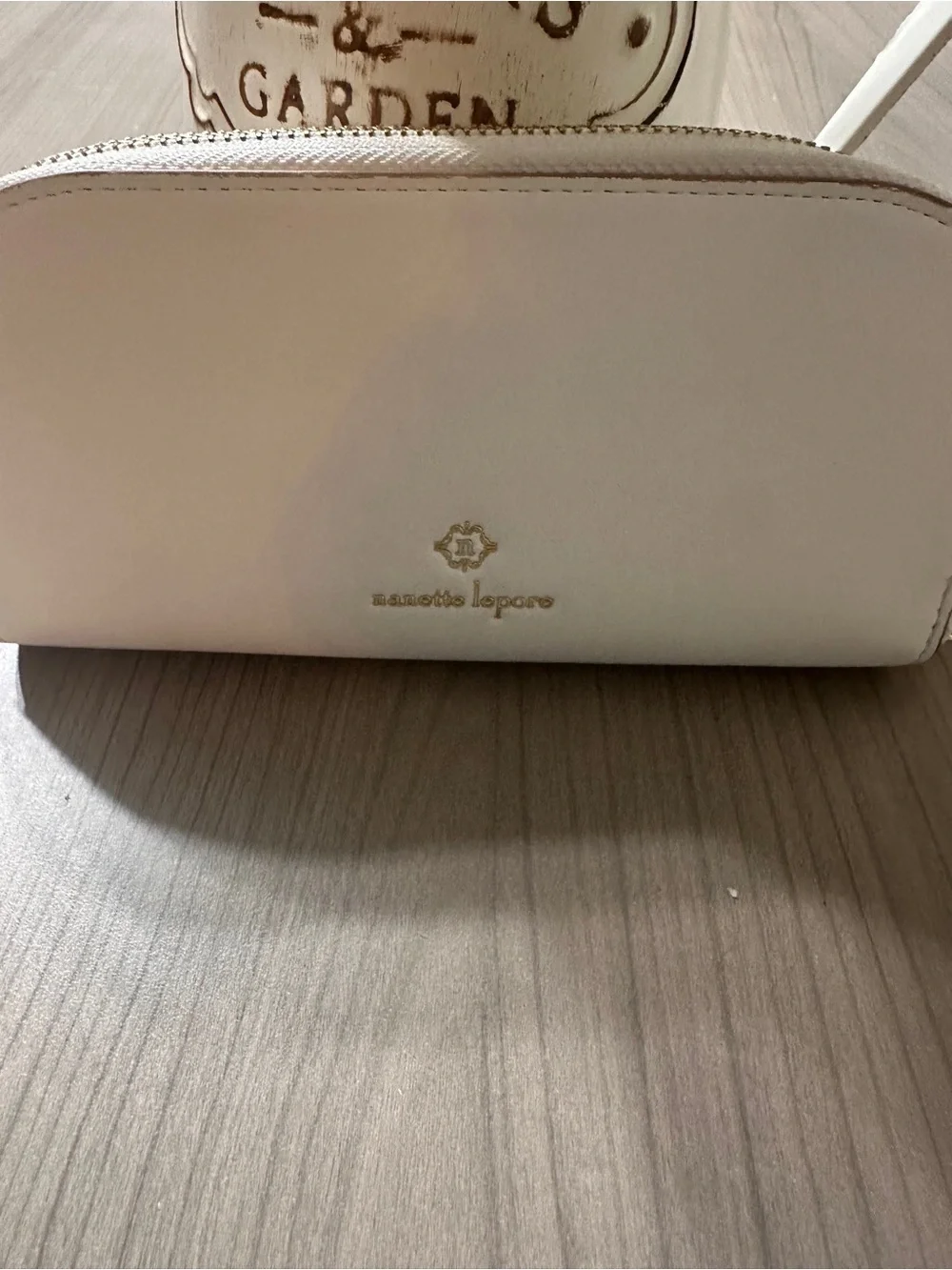 Nanette Lepore Cream Zip Wallet with Gold Logo